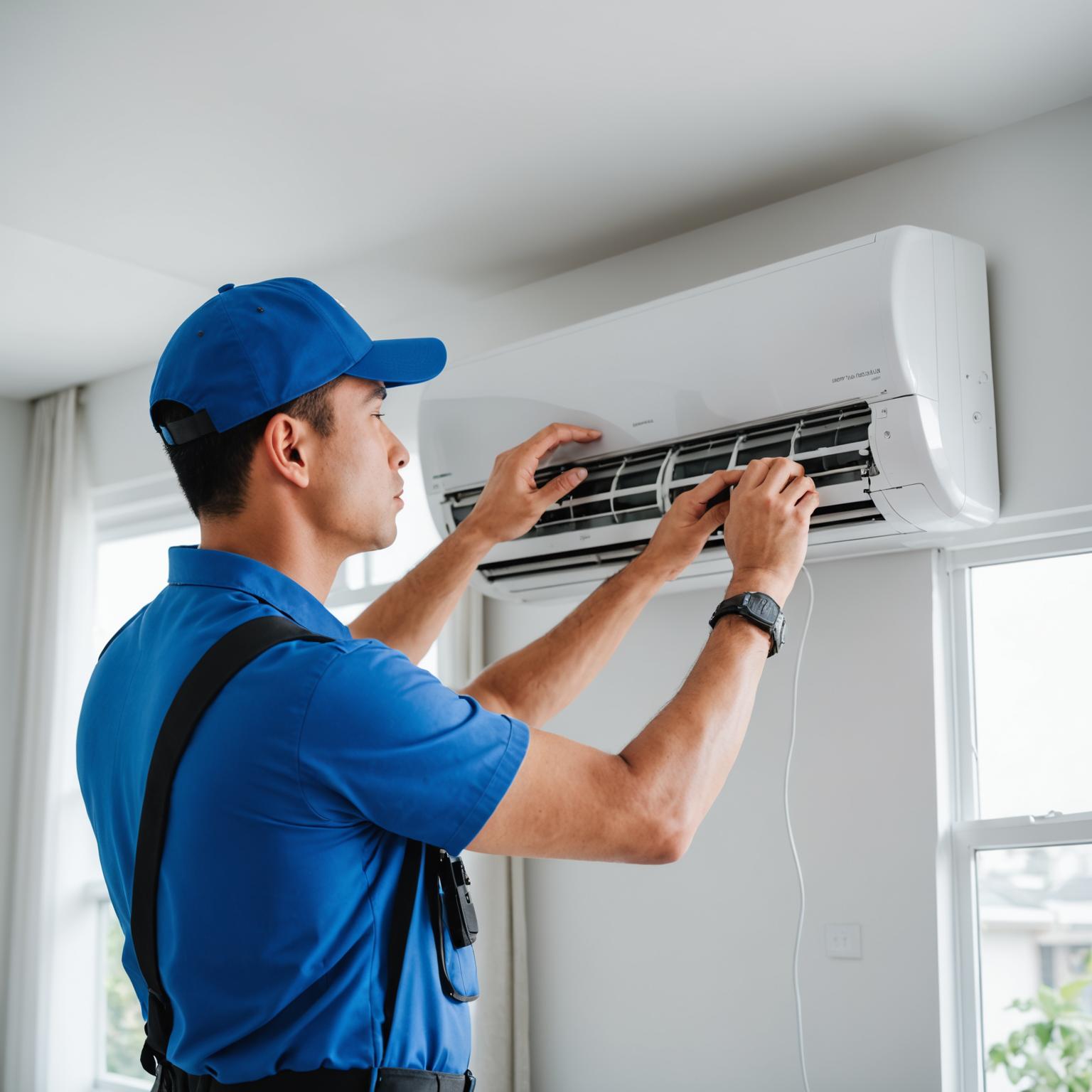 Professional air conditioning technician servicing a unit